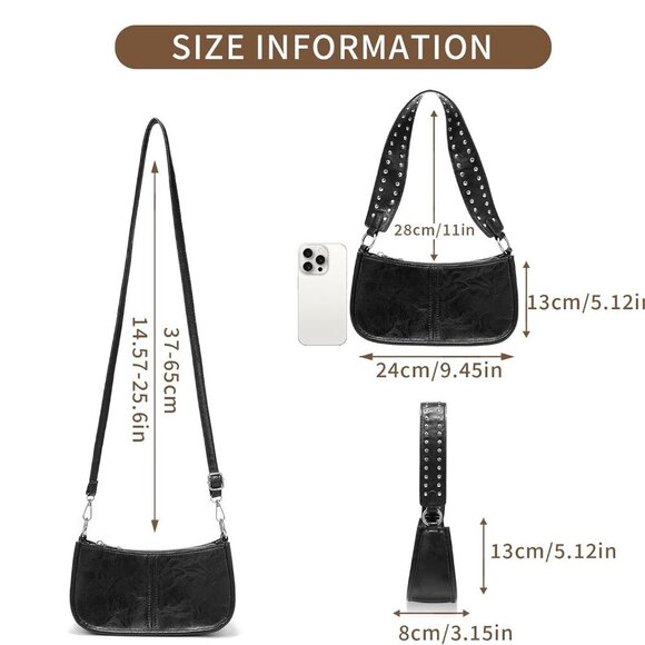 Small Black Leather Crossbody Bag for Women Y2K Studded Trendy Mini Purse - Picture 5 of 9